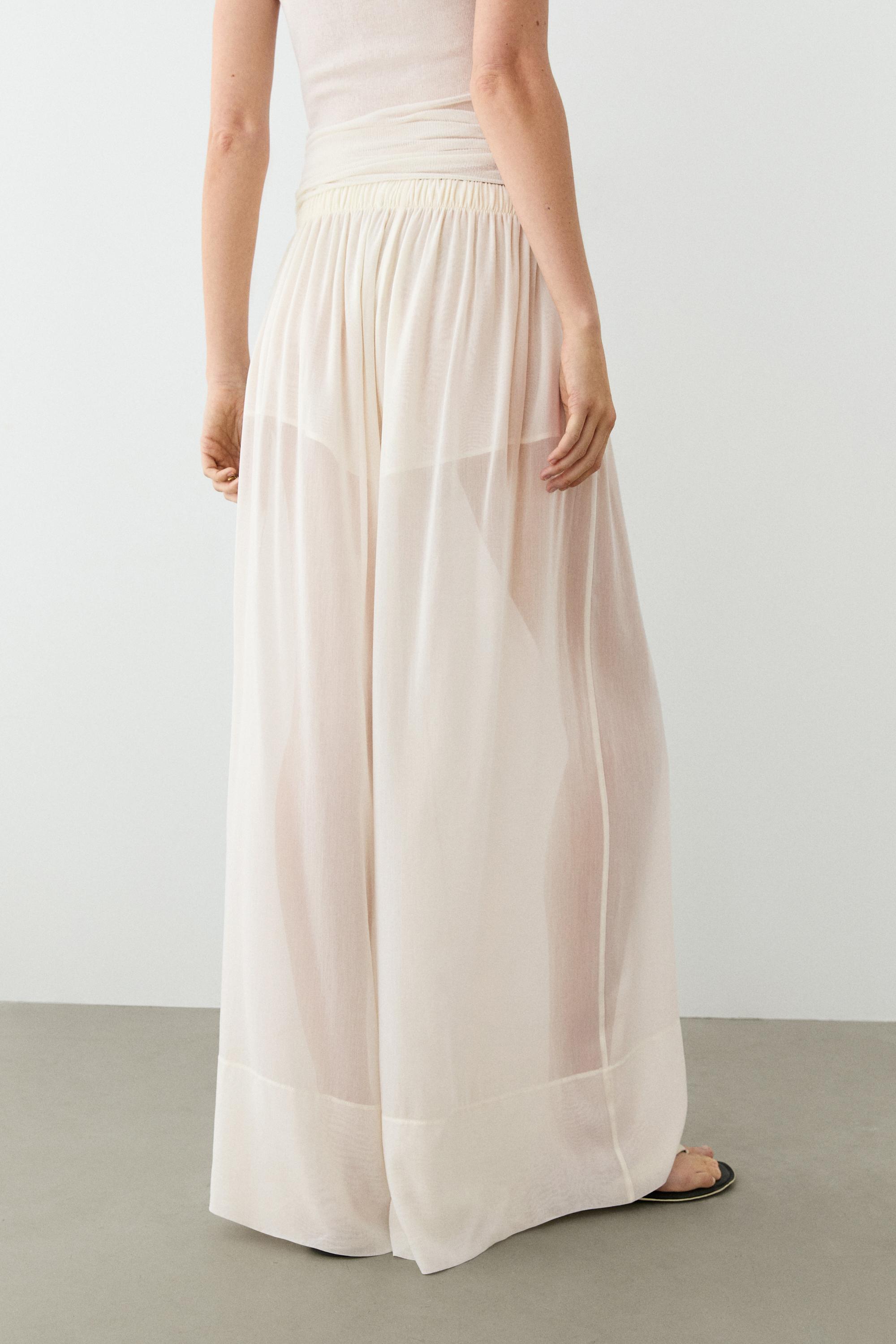 Semi-sheer flowing wide-leg pants